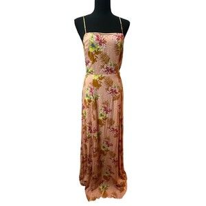 Forever 21 Peach Multi Crinkled Floral Lace-Up Maxi Dress Size Medium NWT